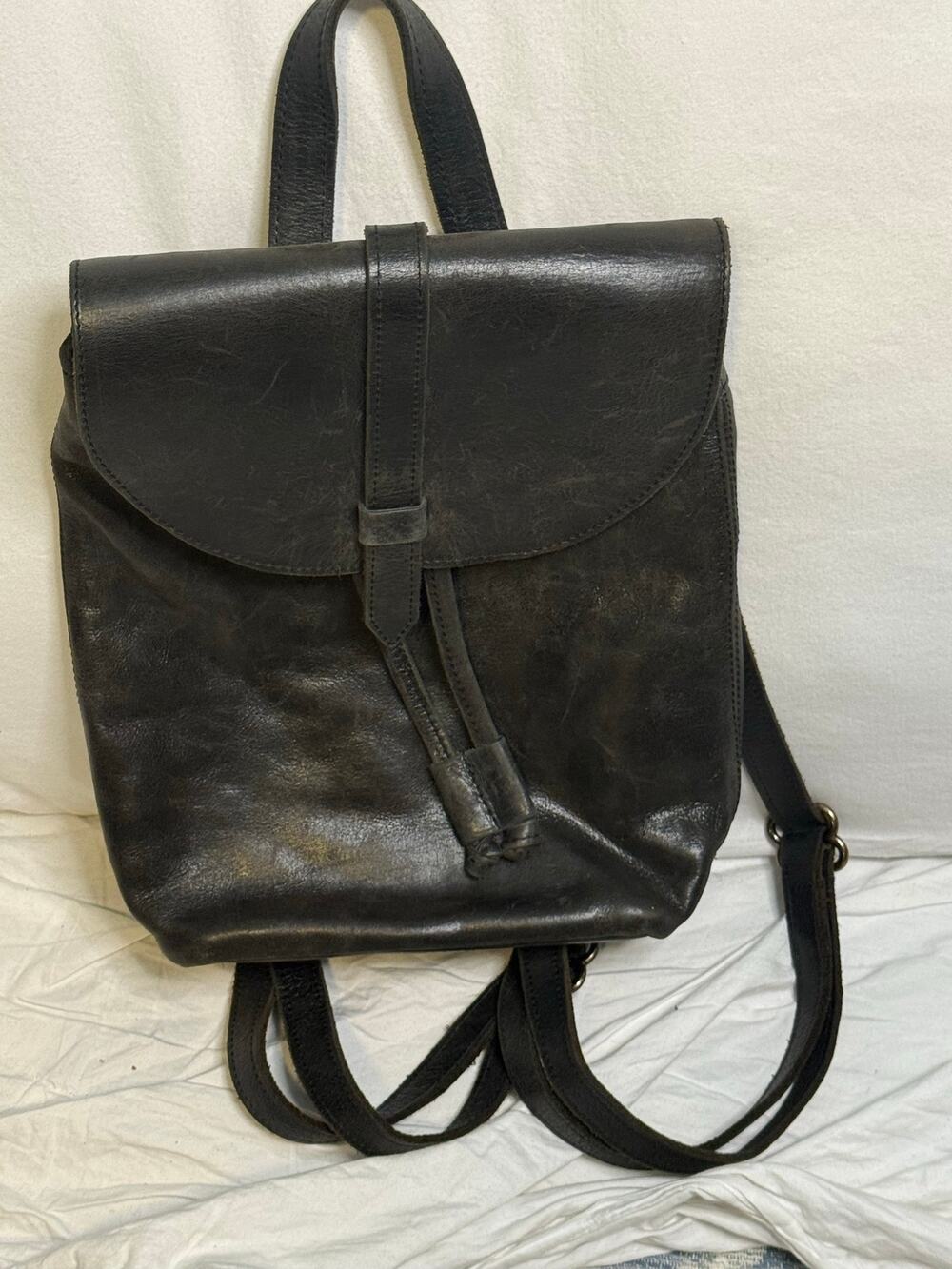 ABLE Abera Convertible Leather Backpack black Distressed Boho